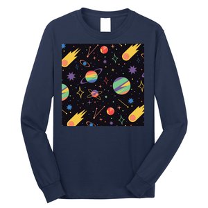 Space Planets Rainbow Galaxy Patterns Long Sleeve Shirt