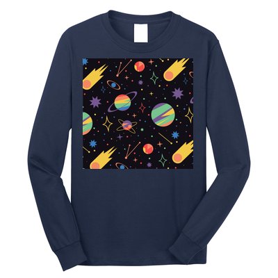 Space Planets Rainbow Galaxy Patterns Long Sleeve Shirt