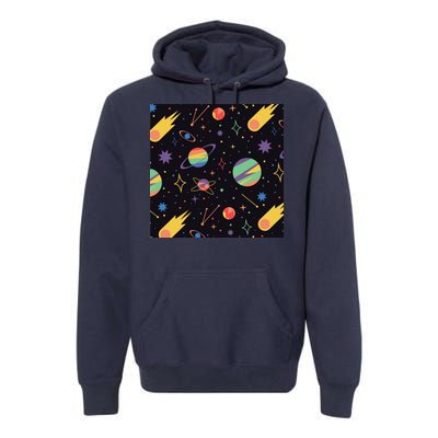 Space Planets Rainbow Galaxy Patterns Premium Hoodie