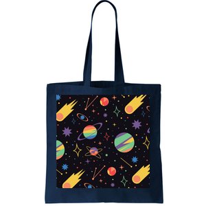 Space Planets Rainbow Galaxy Patterns Tote Bag