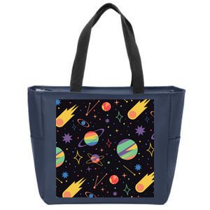 Space Planets Rainbow Galaxy Patterns Zip Tote Bag