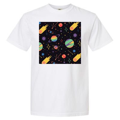 Space Planets Rainbow Galaxy Patterns Garment-Dyed Heavyweight T-Shirt