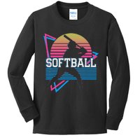 Softball Player Retro Kids Long Sleeve Shirt