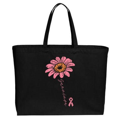 Sunflower Pink Ribbon Breast Cancer Survivor Awareness Cotton Canvas Jumbo Tote