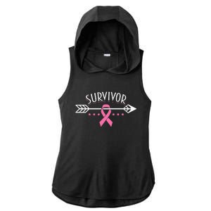 Survivor Pink Ribbon Breast Cancer Awareness Arrow Ladies PosiCharge Tri-Blend Wicking Draft Hoodie Tank