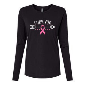 Survivor Pink Ribbon Breast Cancer Awareness Arrow Womens Cotton Relaxed Long Sleeve T-Shirt