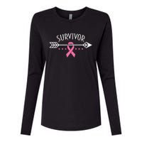 Survivor Pink Ribbon Breast Cancer Awareness Arrow Womens Cotton Relaxed Long Sleeve T-Shirt