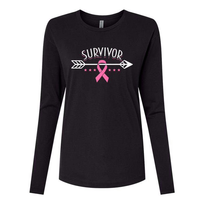 Survivor Pink Ribbon Breast Cancer Awareness Arrow Womens Cotton Relaxed Long Sleeve T-Shirt