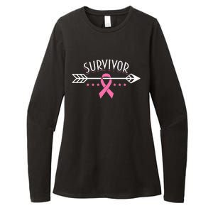 Survivor Pink Ribbon Breast Cancer Awareness Arrow Womens CVC Long Sleeve Shirt