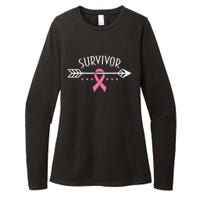 Survivor Pink Ribbon Breast Cancer Awareness Arrow Womens CVC Long Sleeve Shirt