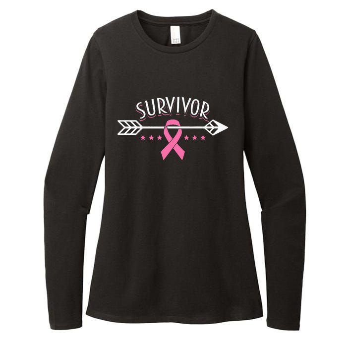 Survivor Pink Ribbon Breast Cancer Awareness Arrow Womens CVC Long Sleeve Shirt