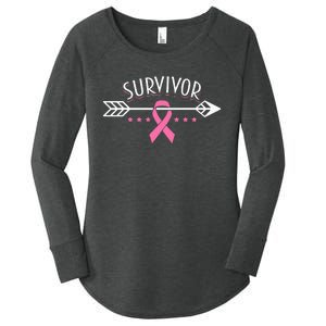 Survivor Pink Ribbon Breast Cancer Awareness Arrow Women's Perfect Tri Tunic Long Sleeve Shirt