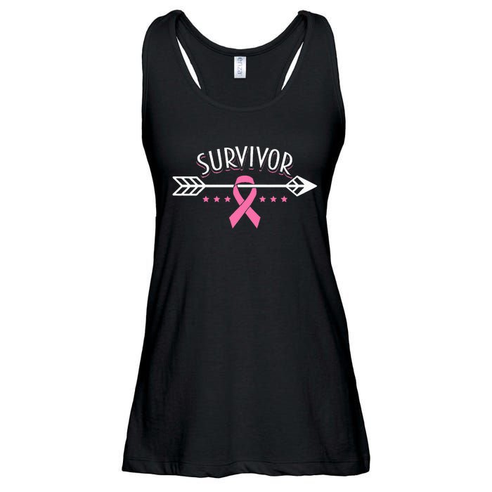 Survivor Pink Ribbon Breast Cancer Awareness Arrow Ladies Essential Flowy Tank