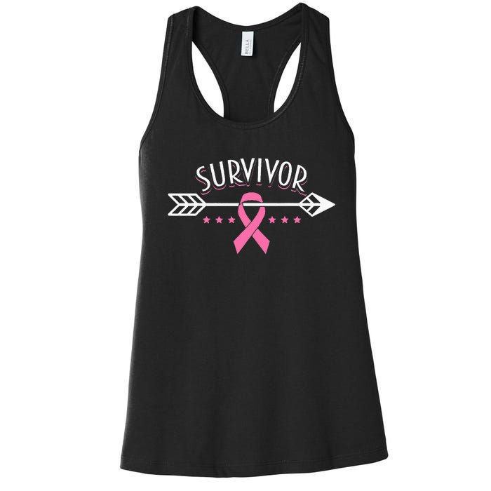 Survivor Pink Ribbon Breast Cancer Awareness Arrow Women's Racerback Tank