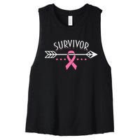 Survivor Pink Ribbon Breast Cancer Awareness Arrow Women's Racerback Cropped Tank