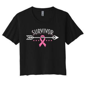 Survivor Pink Ribbon Breast Cancer Awareness Arrow Women's Crop Top Tee