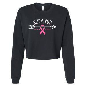 Survivor Pink Ribbon Breast Cancer Awareness Arrow Cropped Pullover Crew