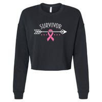 Survivor Pink Ribbon Breast Cancer Awareness Arrow Cropped Pullover Crew