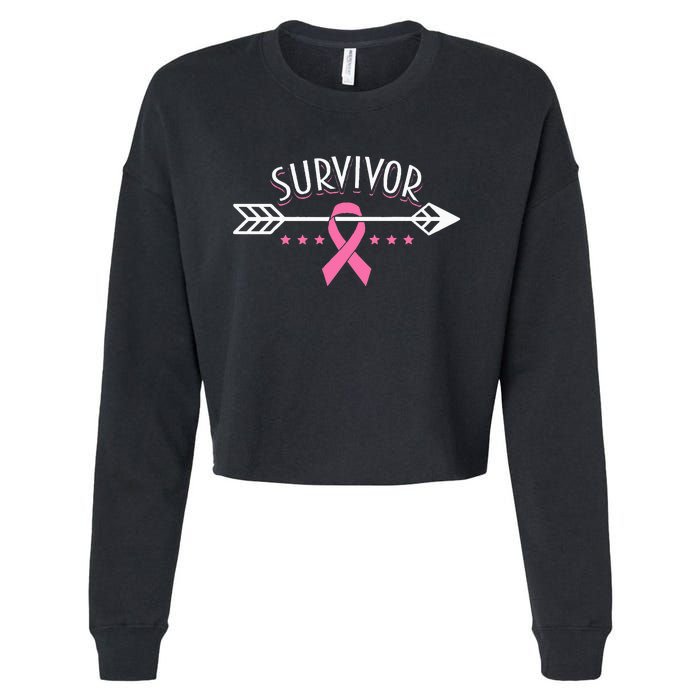 Survivor Pink Ribbon Breast Cancer Awareness Arrow Cropped Pullover Crew