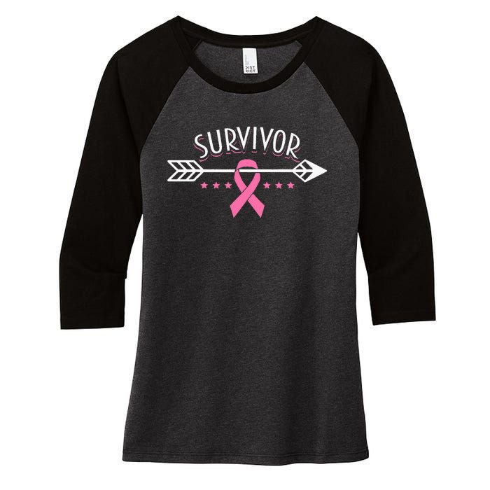 Survivor Pink Ribbon Breast Cancer Awareness Arrow Women's Tri-Blend 3/4-Sleeve Raglan Shirt