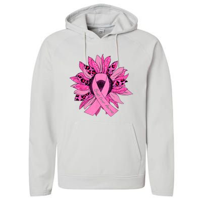 Sunflower Pink Ribbon Breast Cancer Awareness Cancer Warrior Performance Fleece Hoodie