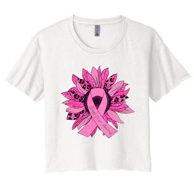 Sunflower Pink Ribbon Breast Cancer Awareness Cancer Warrior Women's Crop Top Tee