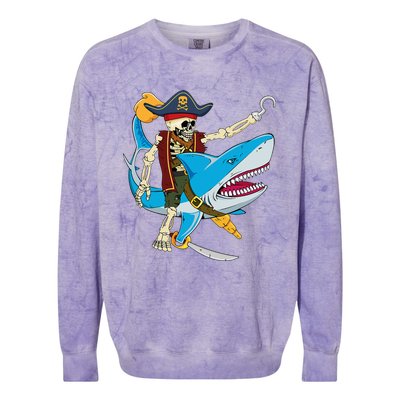 Skeleton Pirate Riding Shark Halloween Colorblast Crewneck Sweatshirt