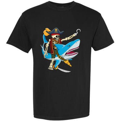 Skeleton Pirate Riding Shark Halloween Garment-Dyed Heavyweight T-Shirt