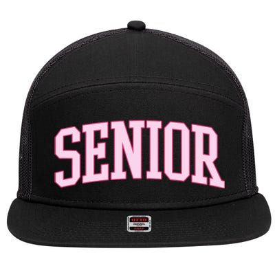 Senior Pink Retro Graduation 7 Panel Mesh Trucker Snapback Hat