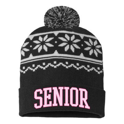 Senior Pink Retro Graduation USA-Made Snowflake Beanie