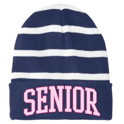 Senior Pink Retro Graduation Striped Beanie with Solid Band