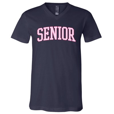 Senior Pink Retro Graduation V-Neck T-Shirt