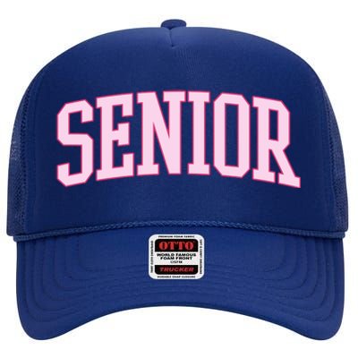 Senior Pink Retro Graduation High Crown Mesh Back Trucker Hat