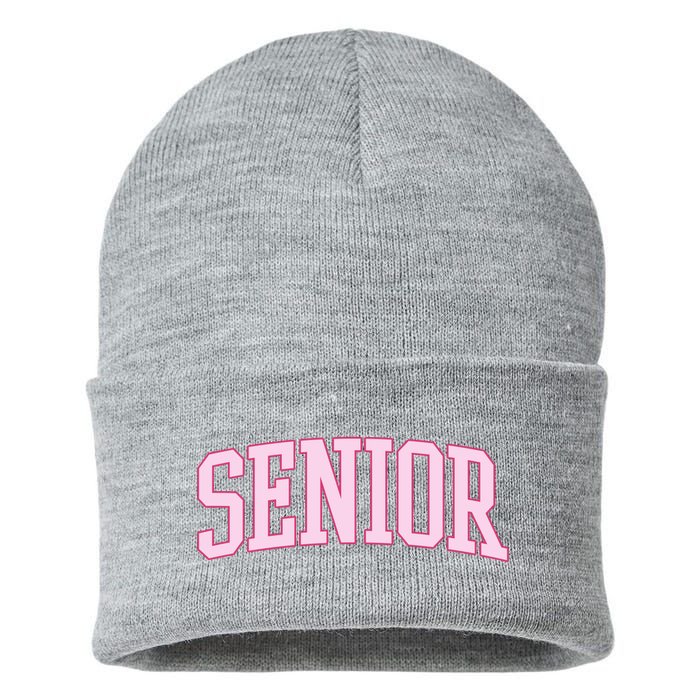 Senior Pink Retro Graduation Sustainable Knit Beanie