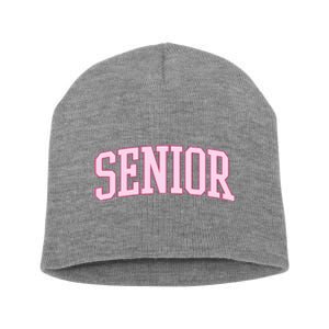 Senior Pink Retro Graduation Short Acrylic Beanie