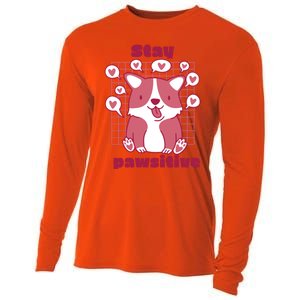 Stay Pawsitive Retro Awesome Cute Dog Lover Present Great Gift Cooling Performance Long Sleeve Crew