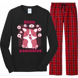 Stay Pawsitive Retro Awesome Cute Dog Lover Present Great Gift Long Sleeve Pajama Set