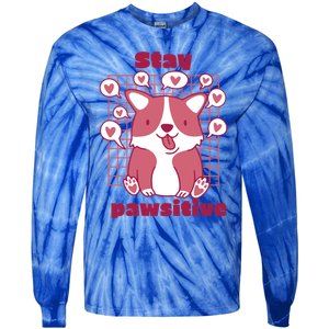 Stay Pawsitive Retro Awesome Cute Dog Lover Present Great Gift Tie-Dye Long Sleeve Shirt