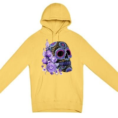 Sugar Purple Rose Skull Floral Premium Pullover Hoodie