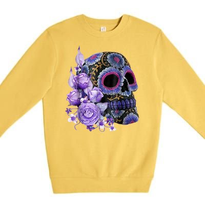 Sugar Purple Rose Skull Floral Premium Crewneck Sweatshirt