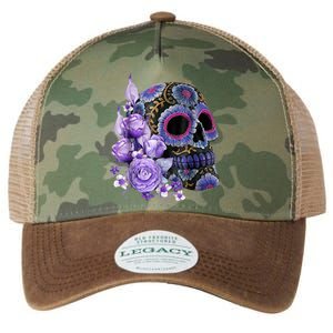 Sugar Purple Rose Skull Floral Legacy Tie Dye Trucker Hat