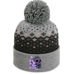 Sugar Purple Rose Skull Floral The Baniff Cuffed Pom Beanie