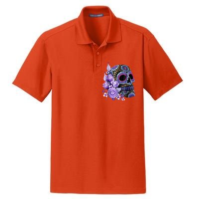 Sugar Purple Rose Skull Floral Dry Zone Grid Polo