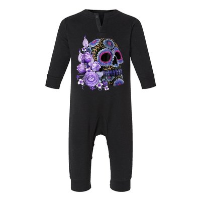 Sugar Purple Rose Skull Floral Infant Fleece One Piece