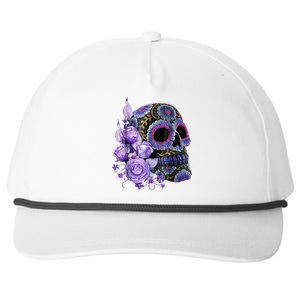 Sugar Purple Rose Skull Floral Snapback Five-Panel Rope Hat