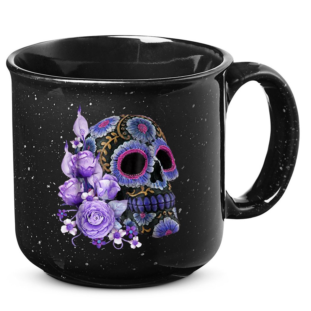 Sugar Purple Rose Skull Floral 15oz Campfire Ceramic Mug