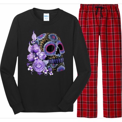 Sugar Purple Rose Skull Floral Long Sleeve Pajama Set