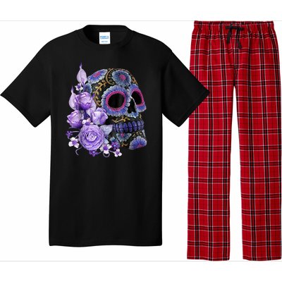 Sugar Purple Rose Skull Floral Pajama Set