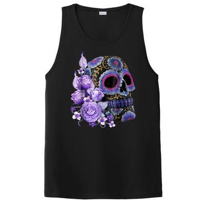 Sugar Purple Rose Skull Floral PosiCharge Competitor Tank