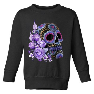 Sugar Purple Rose Skull Floral Toddler Sweatshirt